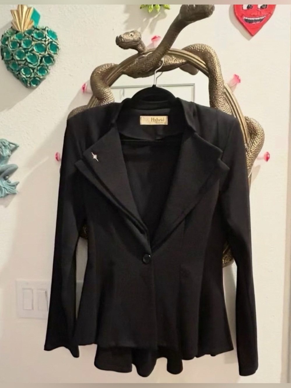 Hybrid & Company Women's Double Notch Lapel Peplum Stretch Blazer Sz L